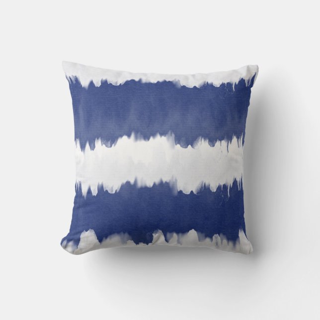 Indigo Blue Gefärbte Krawatte Shibori Stripe Kissen (Vorderseite)