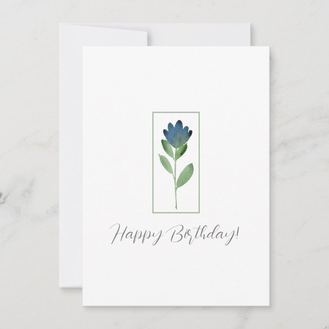 Indigo Blue, Green Watercolor Abstrakte Blume Karte (Vorderseite)