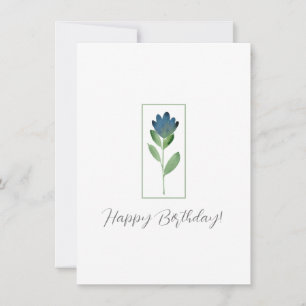 Indigo Blue, Green Watercolor Abstrakte Blume Karte