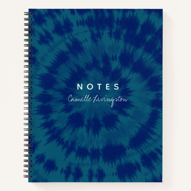 Indigo Blue Hippie Gefärbte Krawatte Abstract Desi Notizbuch (Vorderseite)