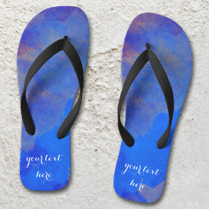 Indigo Blue Lavender Abstrakt Watercolor Flip Flops
