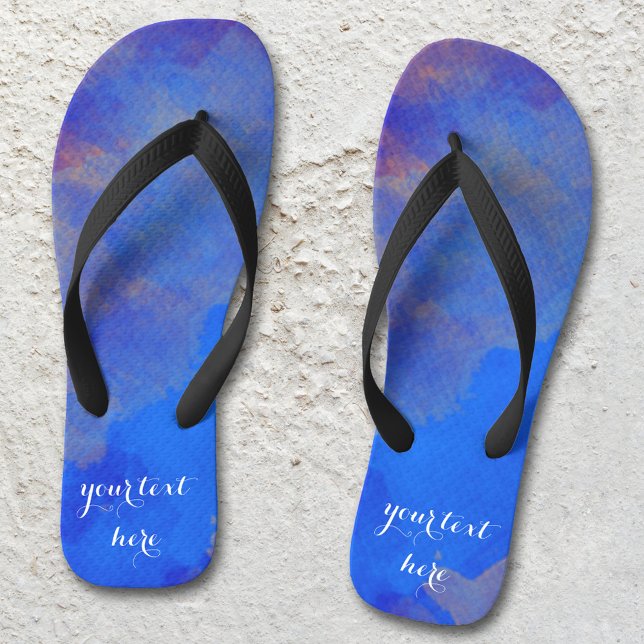Indigo Blue Lavender Abstrakt Watercolor Flip Flops (Flip flops featuring a lavender blue and purple original watercolor painting)