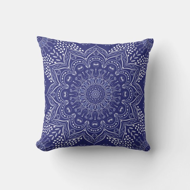 Indigo Blue Mandala Kissen (Vorderseite)