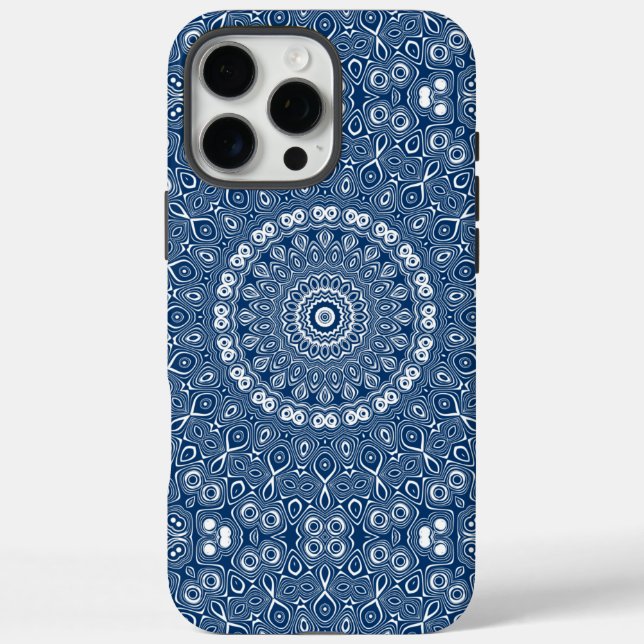 Indigo Blue Mandala Pattern iPhone 16 Pro Max Hülle (Rückseite)