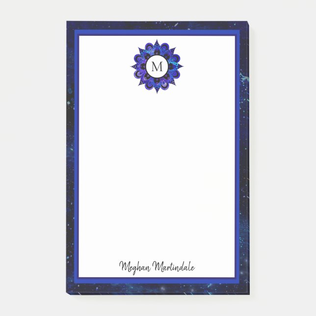 Indigo Blue Outer Space Galaxy Mandala Monogram Post-it Klebezettel (Vorderseite)