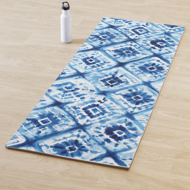 Indigo Blue Pattern Shibori Gefärbte Krawatte Abst Yogamatte (Beispiel)