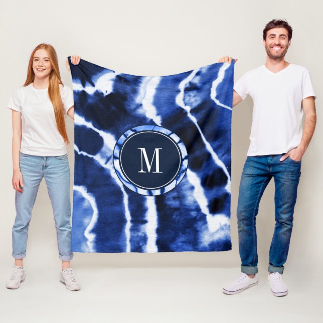 Indigo Blue Shibori Marble Agate Gefärbte Krawatte Fleecedecke (Beispiel)