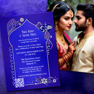 Indigo Blue Silver Henna Foto nach Hochzeit Einladung