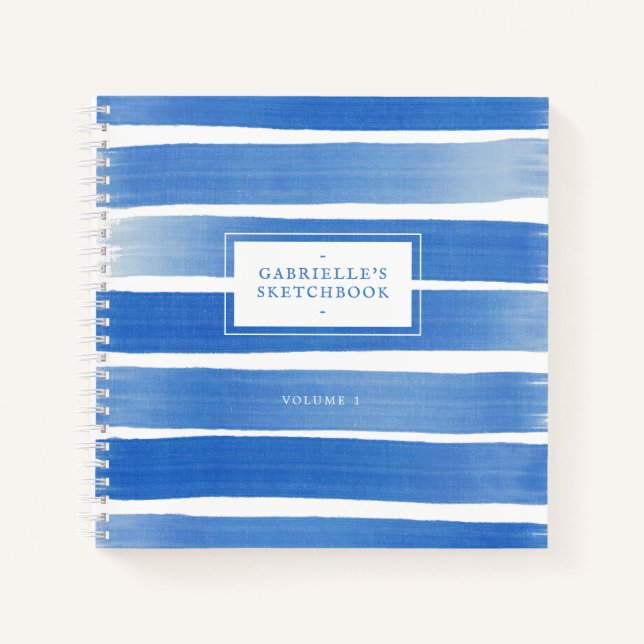 Indigo Blue Sketchbook Abstrakt Stripe Individuell Notizbuch (Vorderseite)