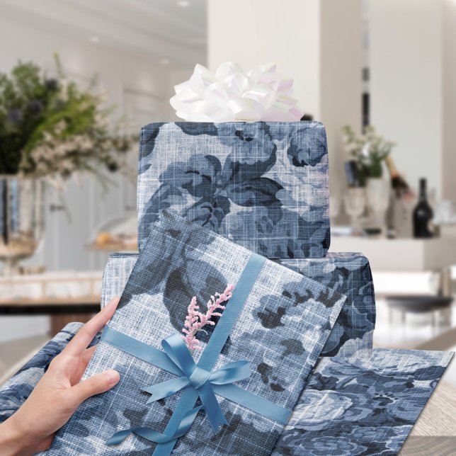 Indigo Blue Tone Vintag Bläsertoilgewebe Nr. 4 Geschenkpapier (Von Creator hochgeladen)