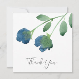 Indigo Blue und Green Watercolor-Blume Dankeskarte