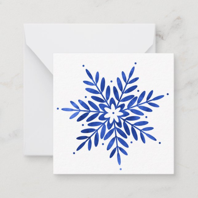 Indigo Blue Watercolor Abstrakt Snowflake Mitteilungskarte (Vorderseite)