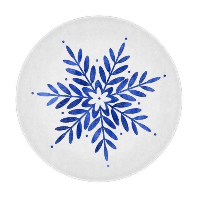 Indigo Blue Watercolor Abstrakt Snowflake Schneidebrett (Vorderseite)