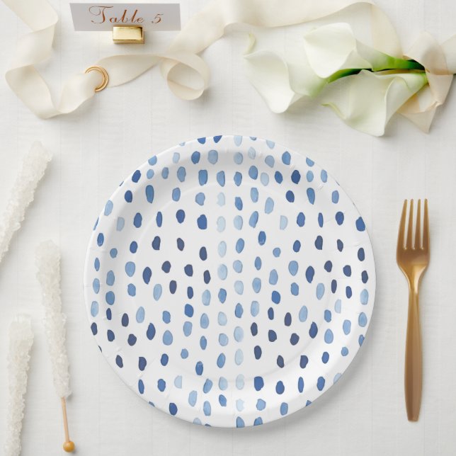 Indigo blue watercolor polka dots shibori japanese pappteller (Hochzeit)