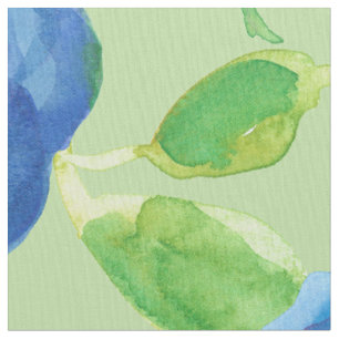 Indigo Blue Watercolor Rose Green Stoff