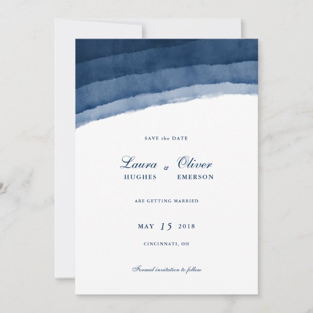 Indigo Blue Watercolor Save the Date (Vorderseite)