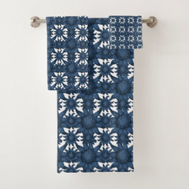 Indigo Blue & White Coastal Starfish Muster Badhandtuch Set
