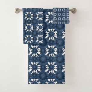 Indigo Blue & White Coastal Starfish Muster Badhandtuch Set