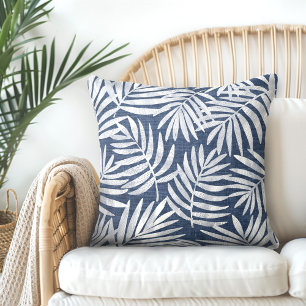 Indigo Blue & White Palm Leaf Throw Kissen