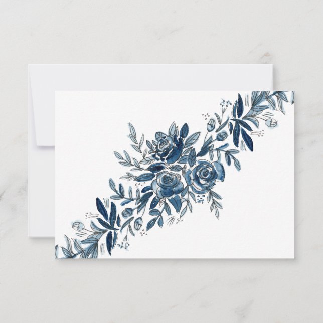 Indigo Blume Reaktion auf Hochzeiten und Auswahl d RSVP Karte (Rückseite)