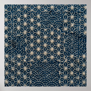 Indigo-Blumen-Geometrie-Poster Poster