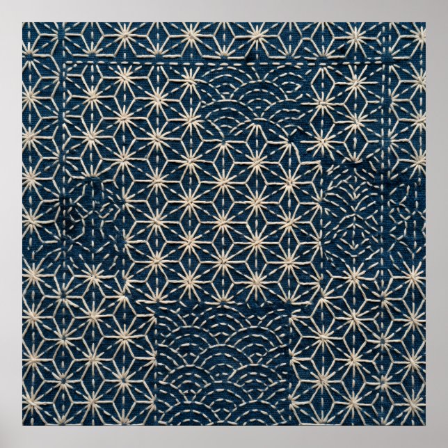 Indigo-Blumen-Geometrie-Poster Poster (Vorne)