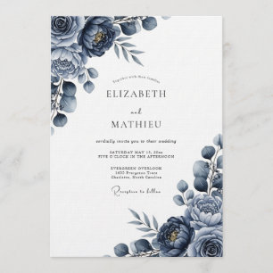 Indigo Blumen Hochzeit Einladung