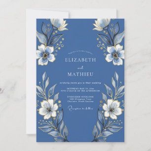 Indigo Blumige Üppige Hochzeit Einladung