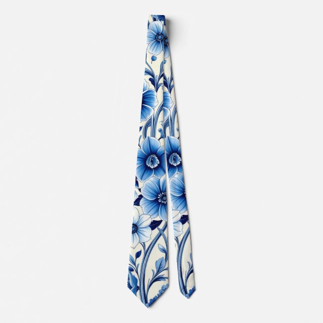 Indigo-Botanischer-Garten-Schlips Krawatte (Vorderseite)