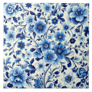 Indigo-Botanischer-Gartenfliese Fliese