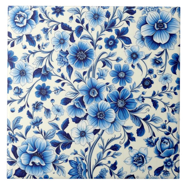 Indigo-Botanischer-Gartenfliese Fliese (Vorderseite)