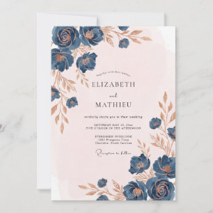 Indigo-Bronze-Blütenhochzeit Einladung