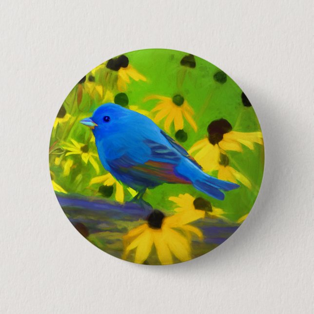 Indigo Bunting Painting - Original Bird Art Button (Vorderseite)