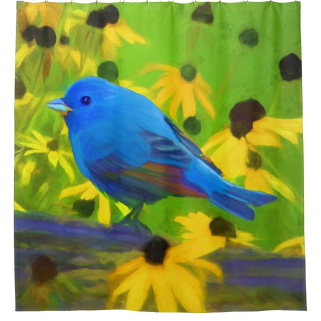 Indigo Bunting Painting - Original Bird Art Duschvorhang (Vorderseite)