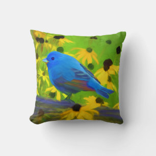 Indigo Bunting Painting - Original Bird Art Kissen