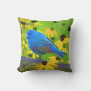 Indigo Bunting Painting - Original Bird Art Kissen
