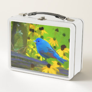 Indigo Bunting Painting - Original Bird Art Metall Brotdose