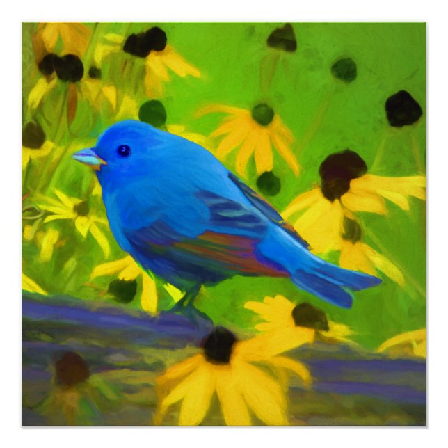 Indigo Bunting Painting - Original Bird Art Poster (Vorderseite)