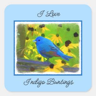 Indigo Bunting Painting - Original Bird Art Quadratischer Aufkleber