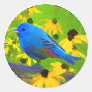 Indigo Bunting Painting - Original Bird Art Runder Aufkleber