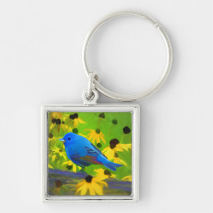 Indigo Bunting Painting - Original Bird Art Schlüsselanhänger