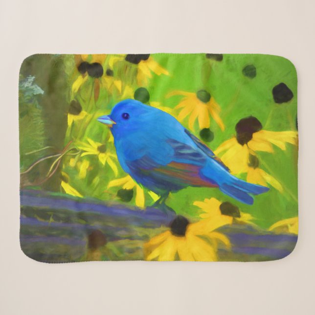 Indigo Bunting Painting - Original Bird Art Sherpadecke (Vorderseite (Horizontal))