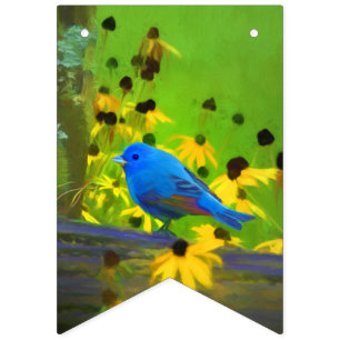 Indigo Bunting Painting - Original Bird Art Wimpelkette
