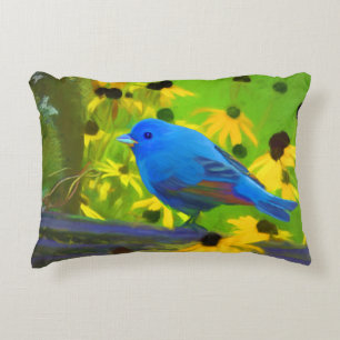Indigo Bunting Painting - Original Bird Art Zierkissen