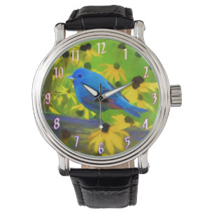 Indigo Bunting Painting - Original Wild Bird Art Armbanduhr