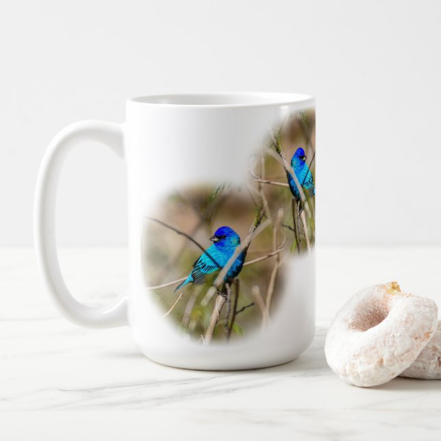 Indigo-Buntvogel Singvogel Klassischer Becher Kaffeetasse (Mit Donut)
