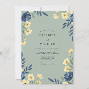 Indigo Buttercream Wildflower-Hochzeit Einladung