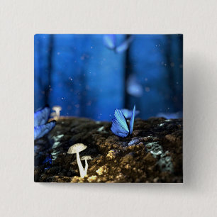 Indigo Butterfly und Pilzwald Button