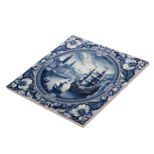 Indigo Carreaux bleus Montrer la scène maritime