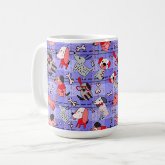 Indigo Checked Coffee Mug - Red / Black Dogs Print